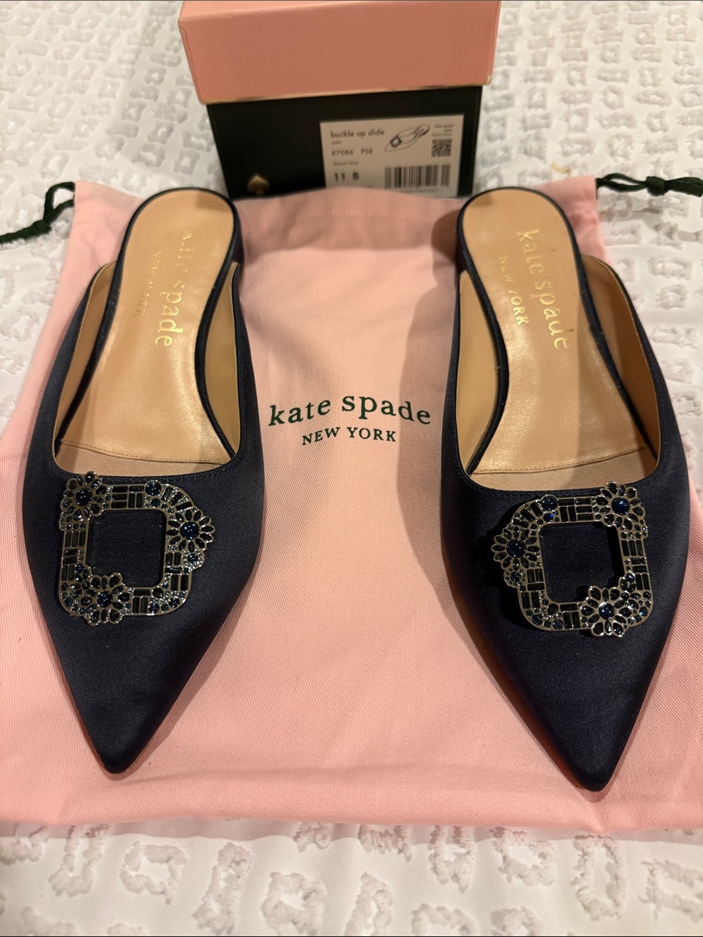 kate spade New York Black Embellished buckle up slide